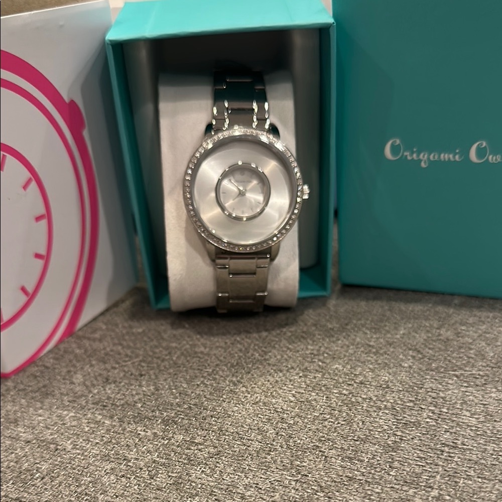 Origami Owl silver watch with Swarovski crystal
